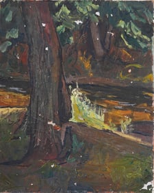 Vintage American Impressionist Forest Interior Landscape Oil Painting on Canvas