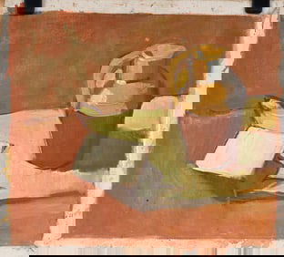 Vintage American Modernist Kitchen Table Still Life Original Oil Painting