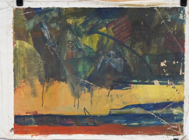 Vintage American Abstract Expressionist Landscape Modern Original Oil Painting