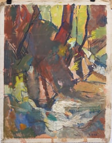 Vintage American Abstract Expressionist Landscape Modern Original Oil Painting Monogrammed