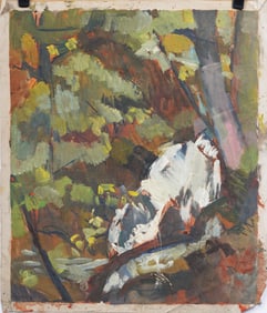 Vintage American Abstract Expressionist Landscape Modern Original Oil Painting Monogrammed