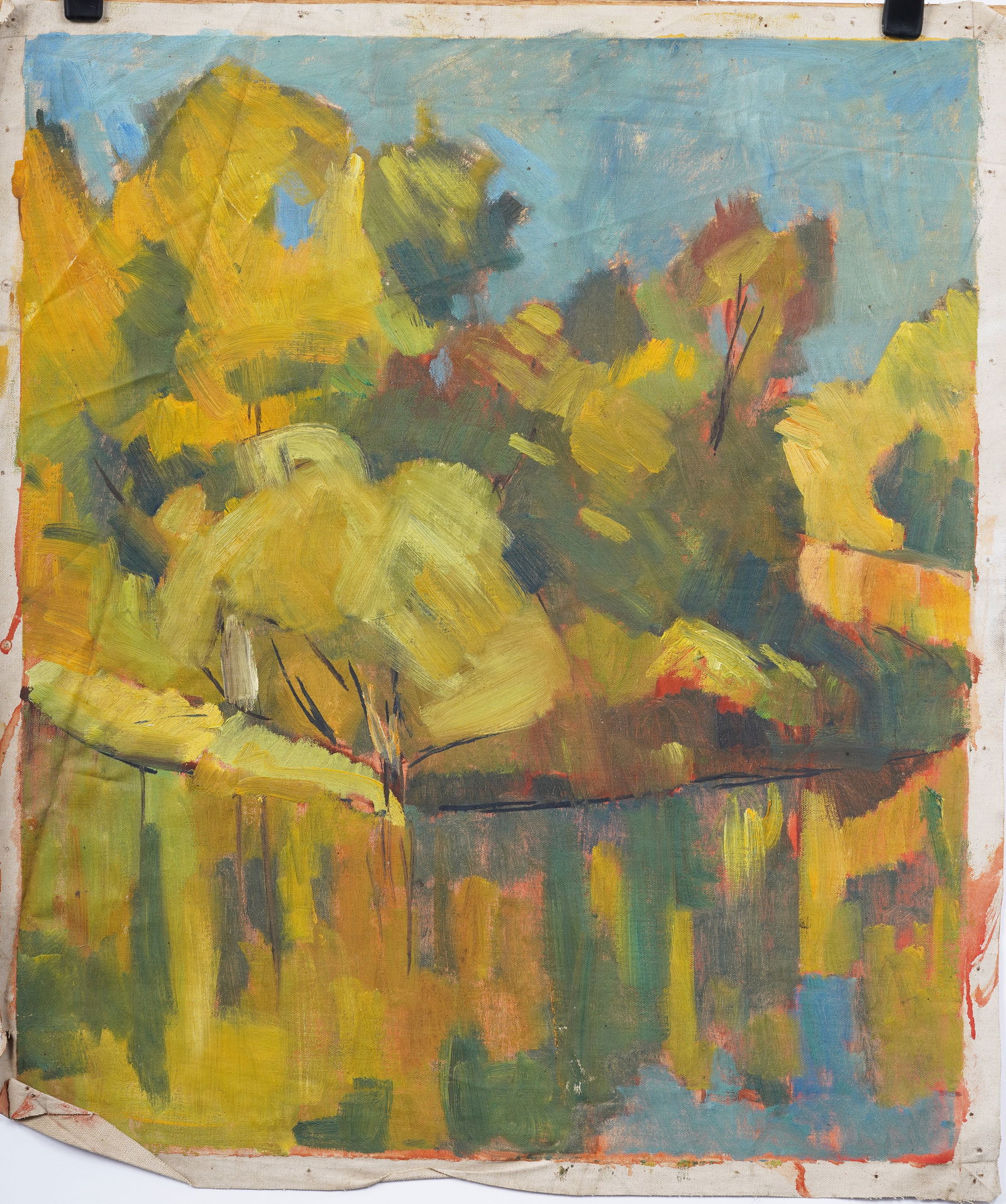 Vintage American Fall Abstract Expressionist Landscape Modern Original Oil Painting (1 of 5)