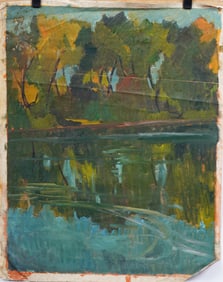 Vintage American Modernist Abstract Expressionist Landscape Modern Original Oil Painting