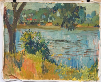 Vintage American Abstract Expressionist Landscape Modern Original Oil Painting