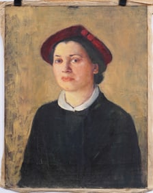 Antique Continental School Woman Portrait Original Oil Painting