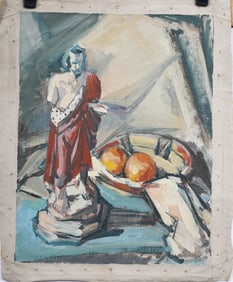 Vintage American Modernist Table Still Life Original Oil Painting