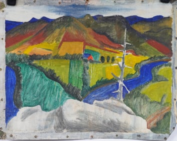 Vintage American Fauvist Modern Landscape Original Oil Painting