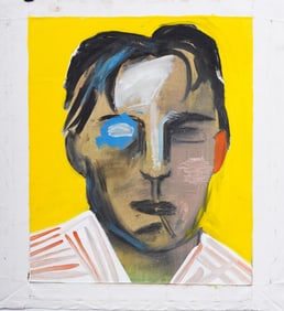 Vintage American Modernist Cubist Male Portrait Original Oil Painting