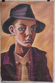 Vintage American Modernist Male Portrait Original Oil Painting