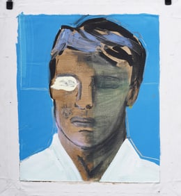 Vintage American Modernist Cubist Male Portrait Original Oil Painting