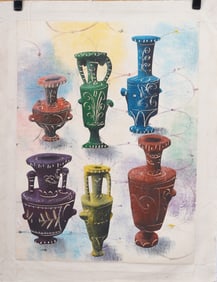 Vintage American Modernist Abstract Still Life Classical Greek Jar Still Life Oil Painting