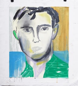 Vintage American Modernist Cubist Male Portrait Original Oil Painting