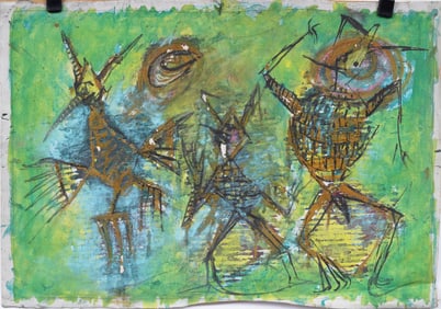 Vintage American Modernist Figural Abstract Original Oil Painting