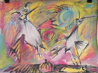 Vintage American Modernist Figural Abstract Original Oil Painting