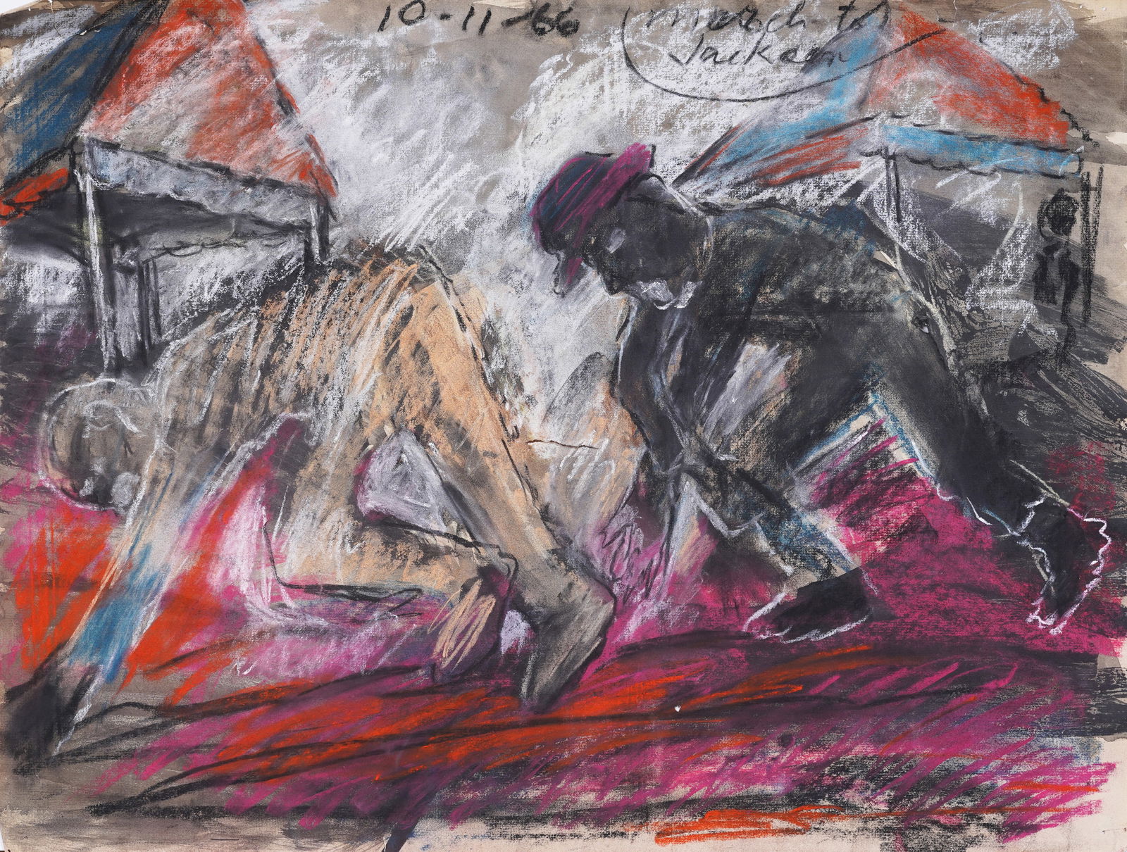 Vintage American "March to Jackson" Modernist Abstract Street Scene Original Mixed Media Painting (1 of 5)