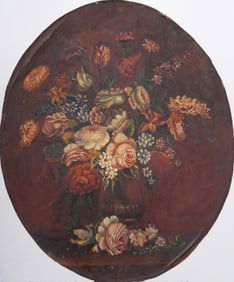 Antique European Flower Still Life Original Oil Painting