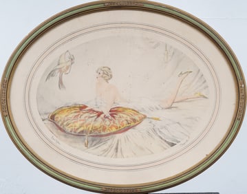 Vintage American Art Deco Nude Woman Signed Etching