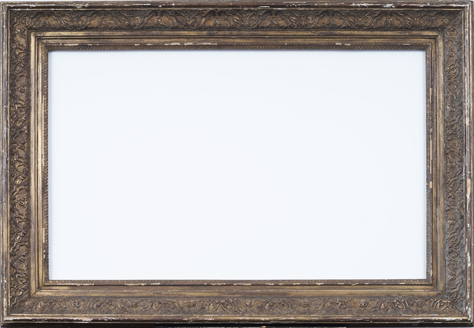 Antique American Impressionist Detailed Large Original Oil Painting Frame: Antique American oil painting frame. Sizes are written verso, 44 x 30 overall, 35 x 22.25 rabbet and then 34.25 x 21.75 sight size. Please see all images for condition. Size is measured and written on