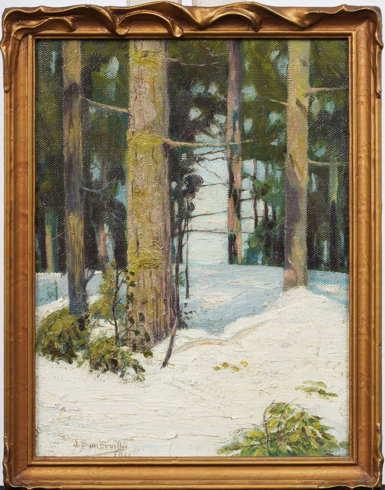 Antique Signed American Impressionist Framed Winter Landscape Original Forest Scene Oil Painting (1 of 6)