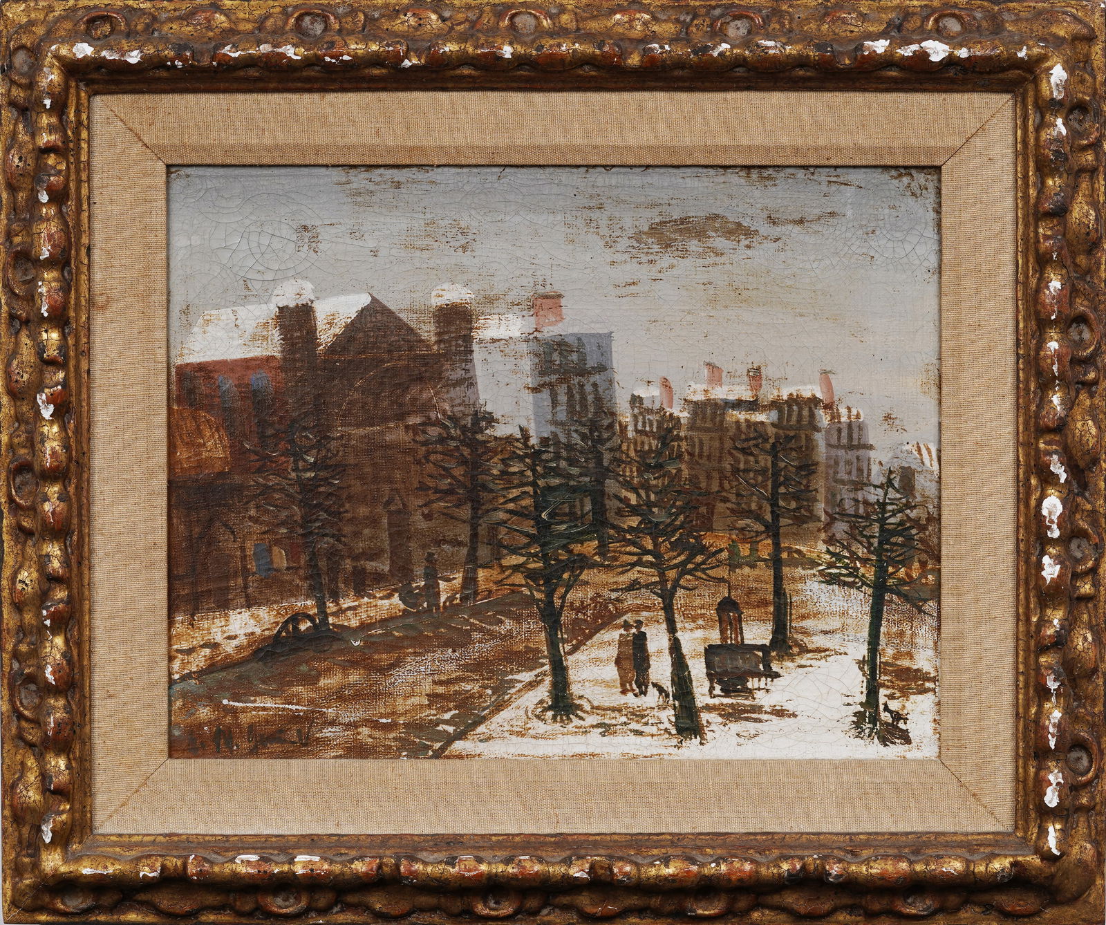 Vintage Signed American Or European Modernist Street Scene Framed Oil Painting (1 of 7)