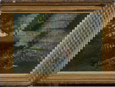 Antique Impressionist Genre Scene Family Portrait Landscape Oil Painting ATTR Frank Duveneck