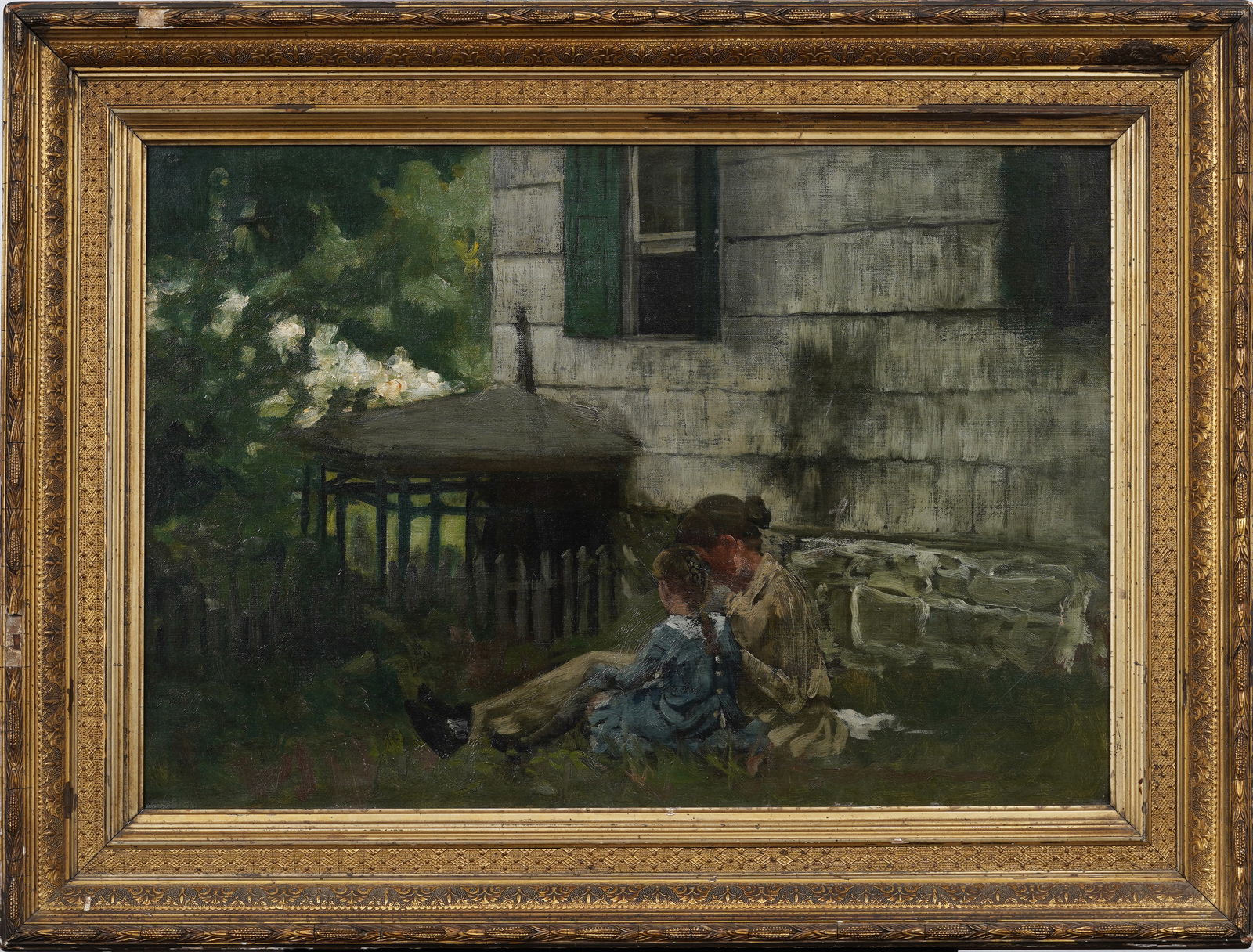 Antique Impressionist Genre Scene Family Portrait Landscape Oil Painting ATTR Frank Duveneck (1 of 8)