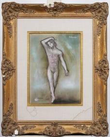 Vintage American Impressionist Signed Male Ballerina Framed Pastel Portrait
