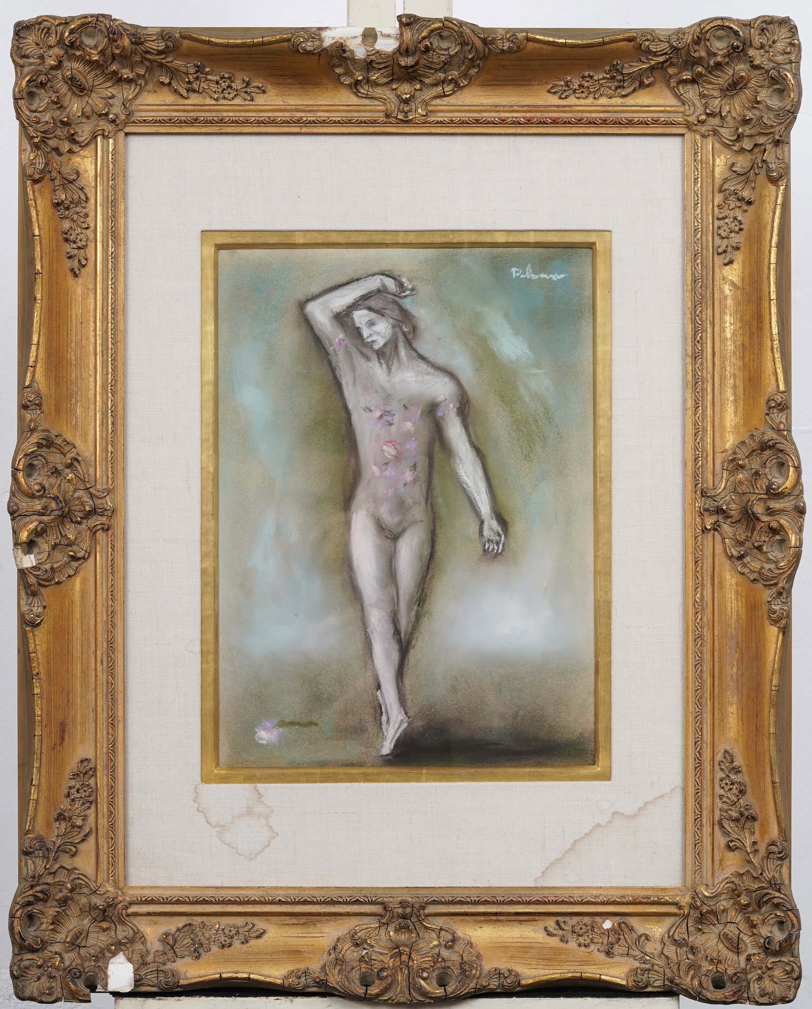 Vintage American Impressionist Signed Male Ballerina Framed Pastel Portrait: Vintage American pastel portrait. Framed. Signed. Measuring: 24 by 30 inches overall, and 12 by 16 painting alone. Please see all images for condition. Size is measured and written on the back of the