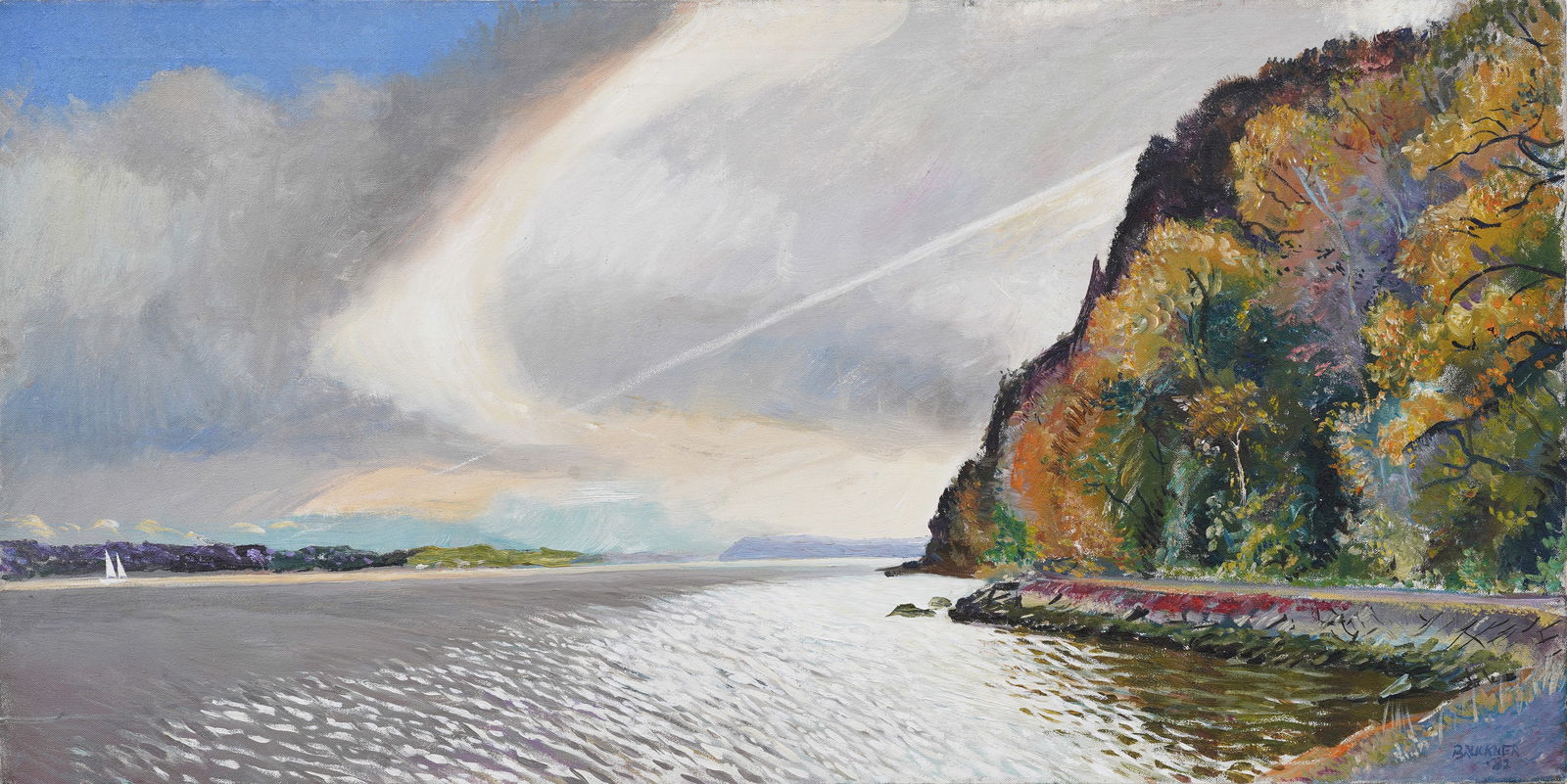 William Bruckner (B1915)  Vintage American Modernist Hudson River Fall Landscape Oil Painting (1 of 7)