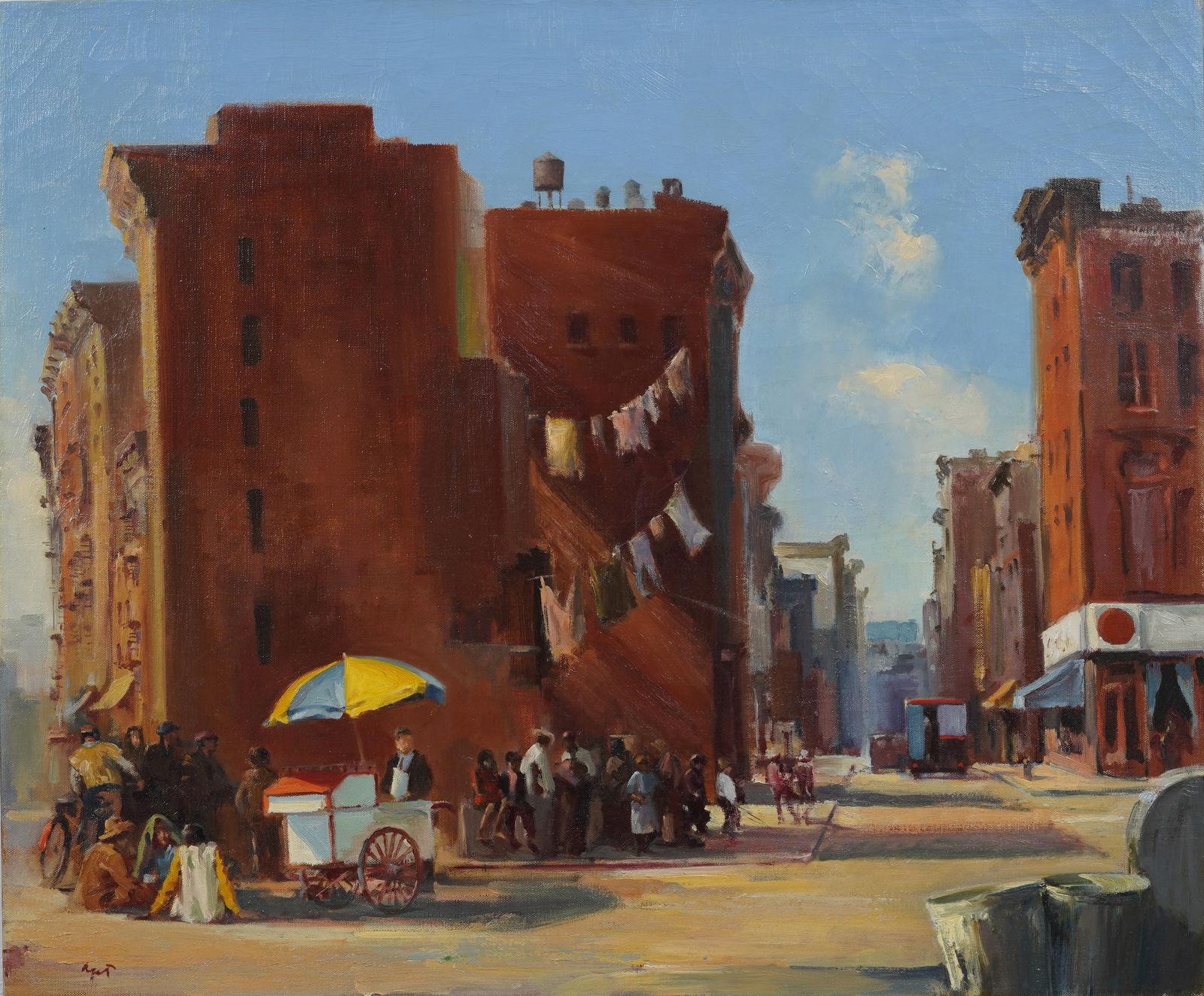 Charles Apt (B 1933) Vintage American Modernist New York Street Scene Signed Oil Painting (1 of 9)