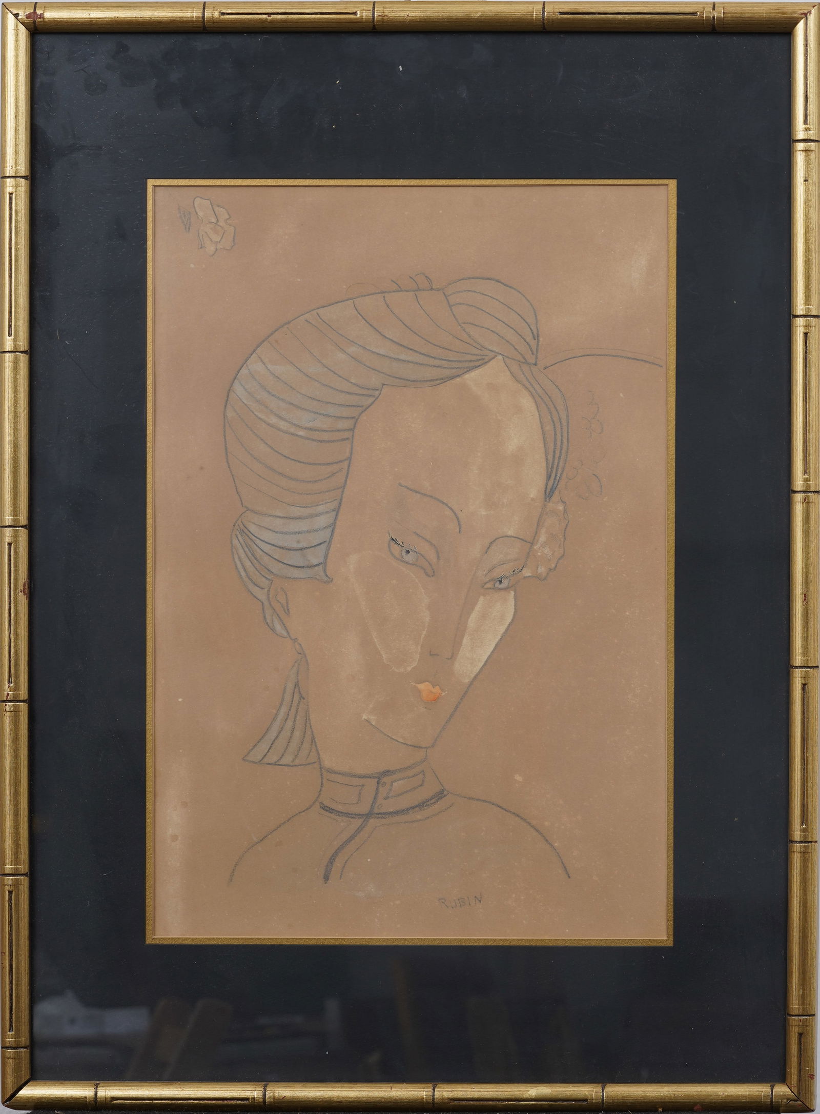 Vintage American Modernist Woman Portrait Framed Signed Rubin Painting (1 of 6)