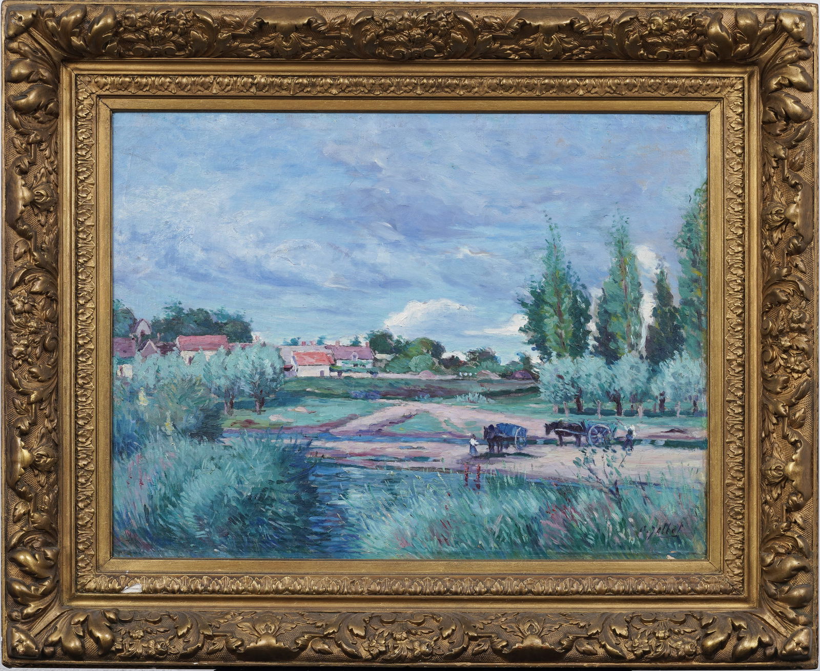 Antique French Impressionist Framed Barbizon School Signed Farm Landscape Oil Painting (1 of 8)