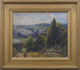 Antique American Impressionist Nicely Framed Summer Landscape Thick Impasto Oil Painting