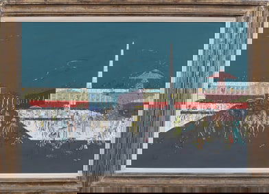 Janine Janet (1913 - 2000) Vintage French Modernist Paris Street Scene Large Framed Oil Painting