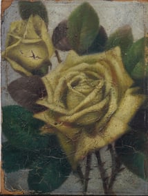 Antique American School Impressionist Rose Still Life  Oil Painting