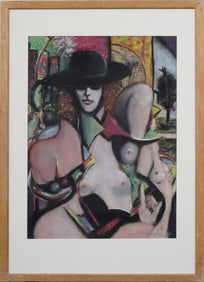 Vintage American Modernist Abstract Nude Woman Portrait Framed Cubist Painting Signed Spitzer