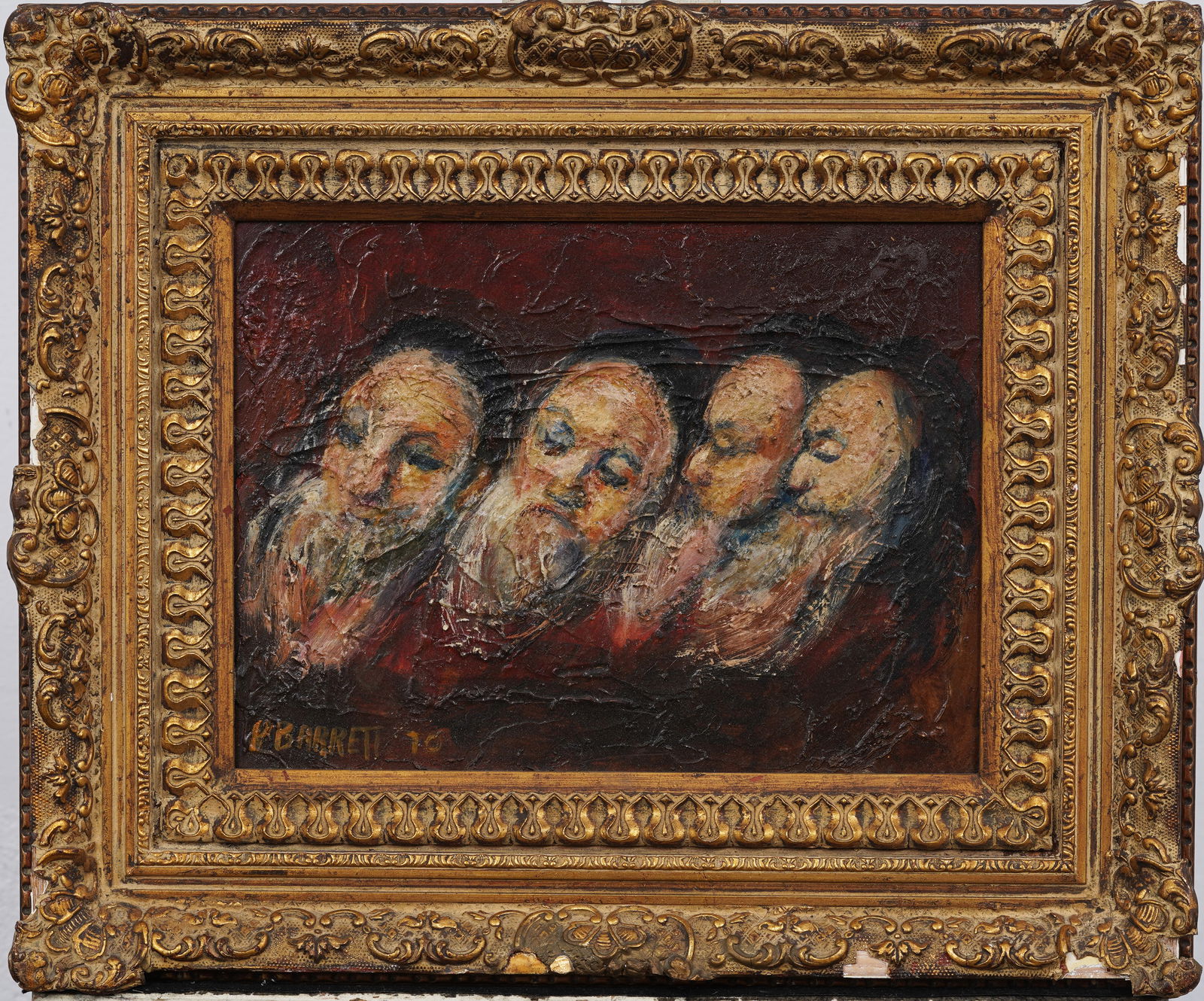 Vintage American Jewish Rabbi Portrait Signed Framed Modernist Oil Painting: Vintage American oil painting. Oil on board. Signed. Measuring: 15 by 18 inches overall, and 11.5 by 14.5 painting alone. Please see all images for condition. Size is measured and written on the back