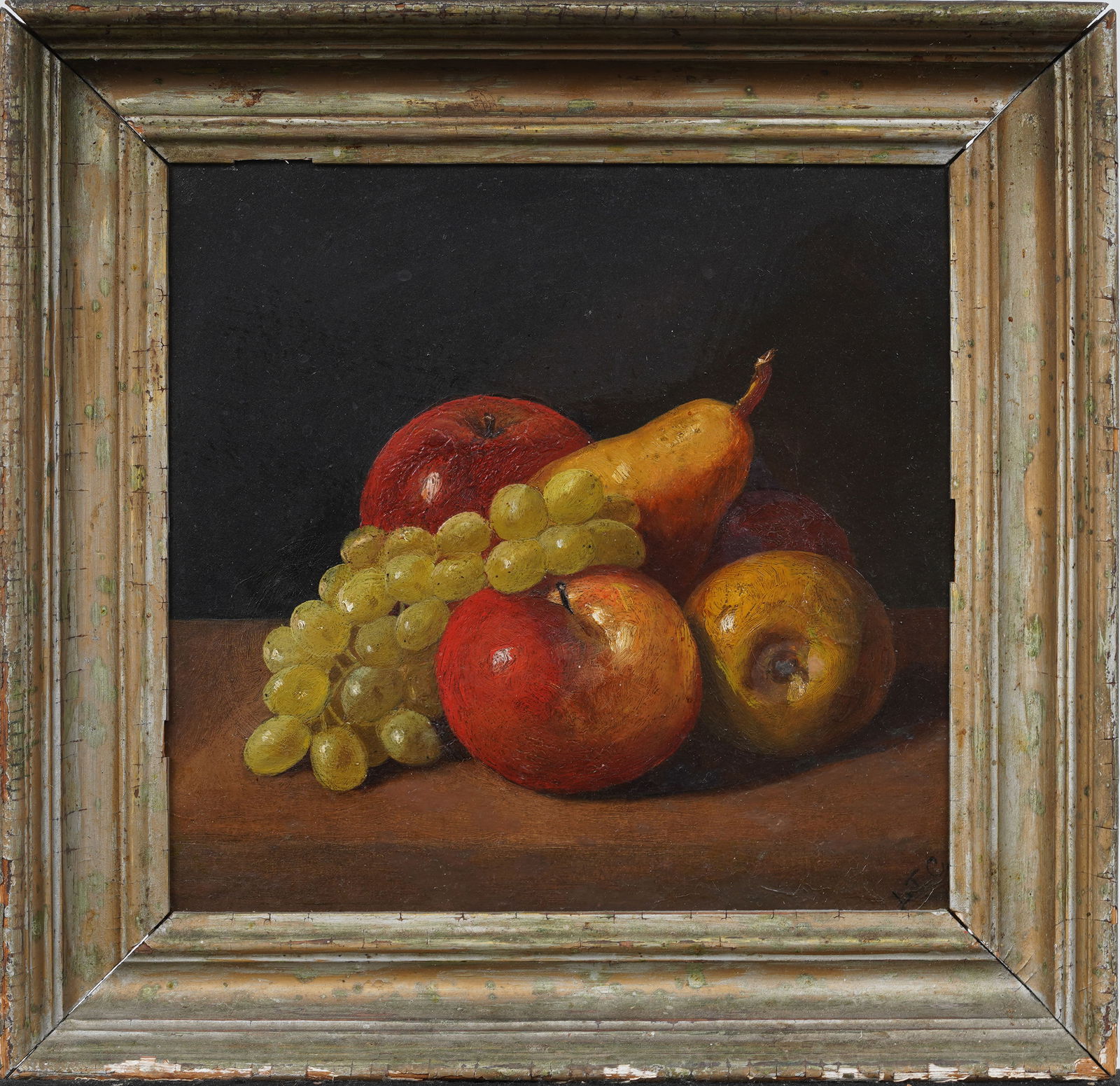 Antique American Realist Fruit Still Life Framed Original Apple Grapes and Pears Oil Painting (1 of 7)