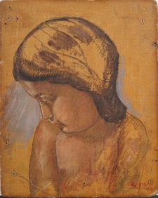 Umberto Romano (1905 - 1984) Vintage Italian American Modernist 1944 Portrait Oil Painting