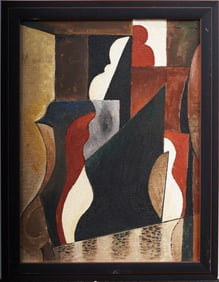 Vintage American Cubist Framed Modernist Oil Painting Framed Henri Charles Veit Collection