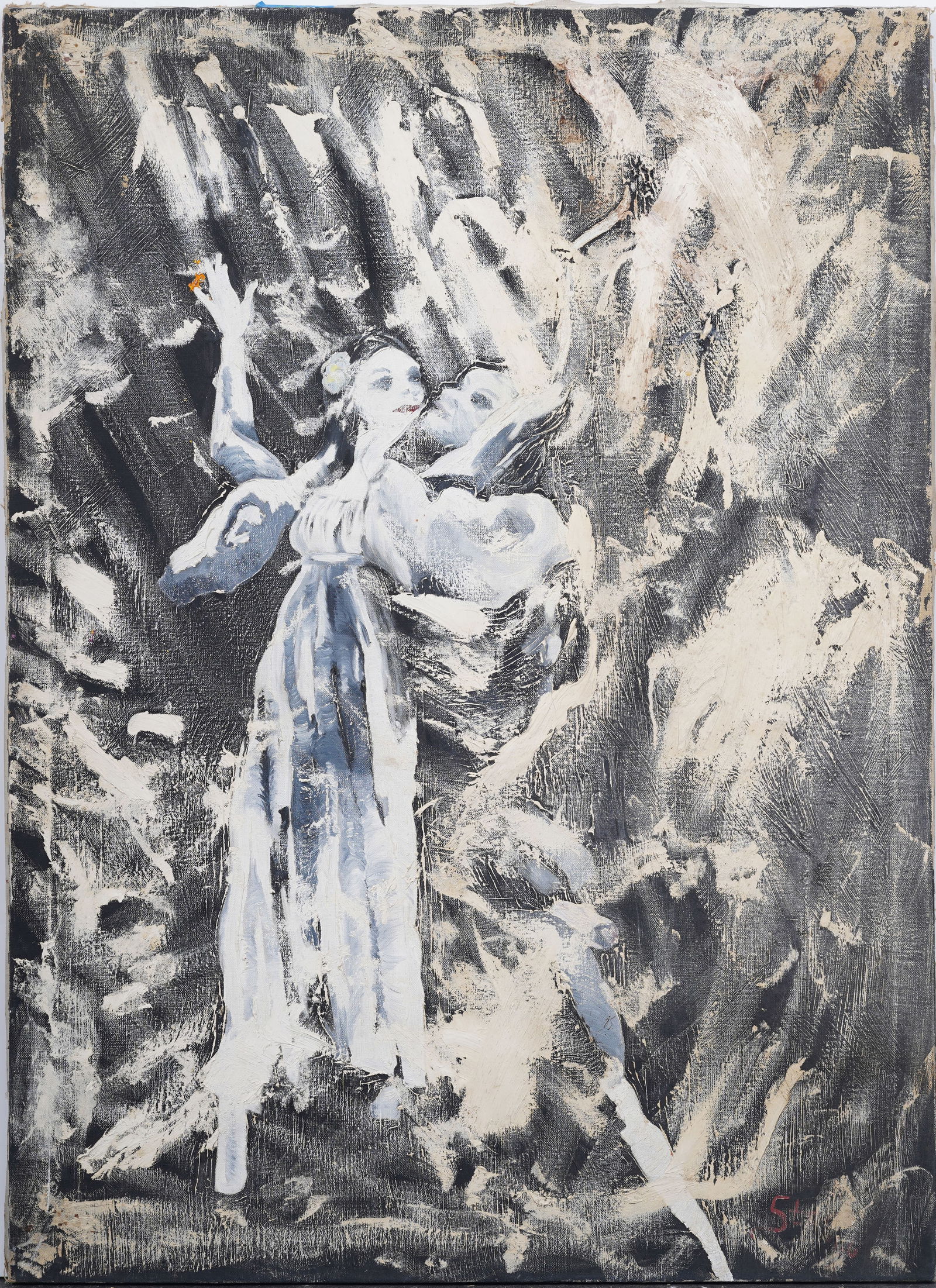 Large Vintage American School Modernist Abstract Dancers Portrait Original Oil Painting (1 of 5)