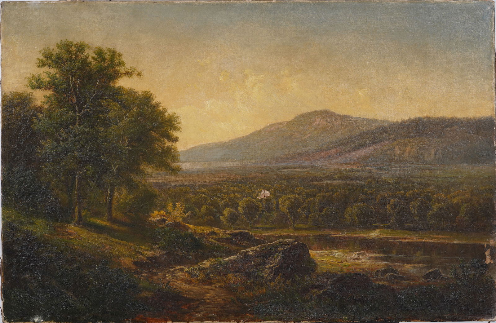 Antique American Finely Detailed Luminous Hudson River School Valley Landscape Oil Painting (1 of 8)