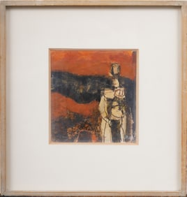 Signed Vintage American Modernist Abstract Expressionist Portrait Framed Mixed Media Painting