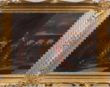 Antique European Old Master Royal Court Scene Framed Original Oil Painting