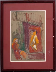 Vintage American Modernist Abstract Street Scene Framed Painting