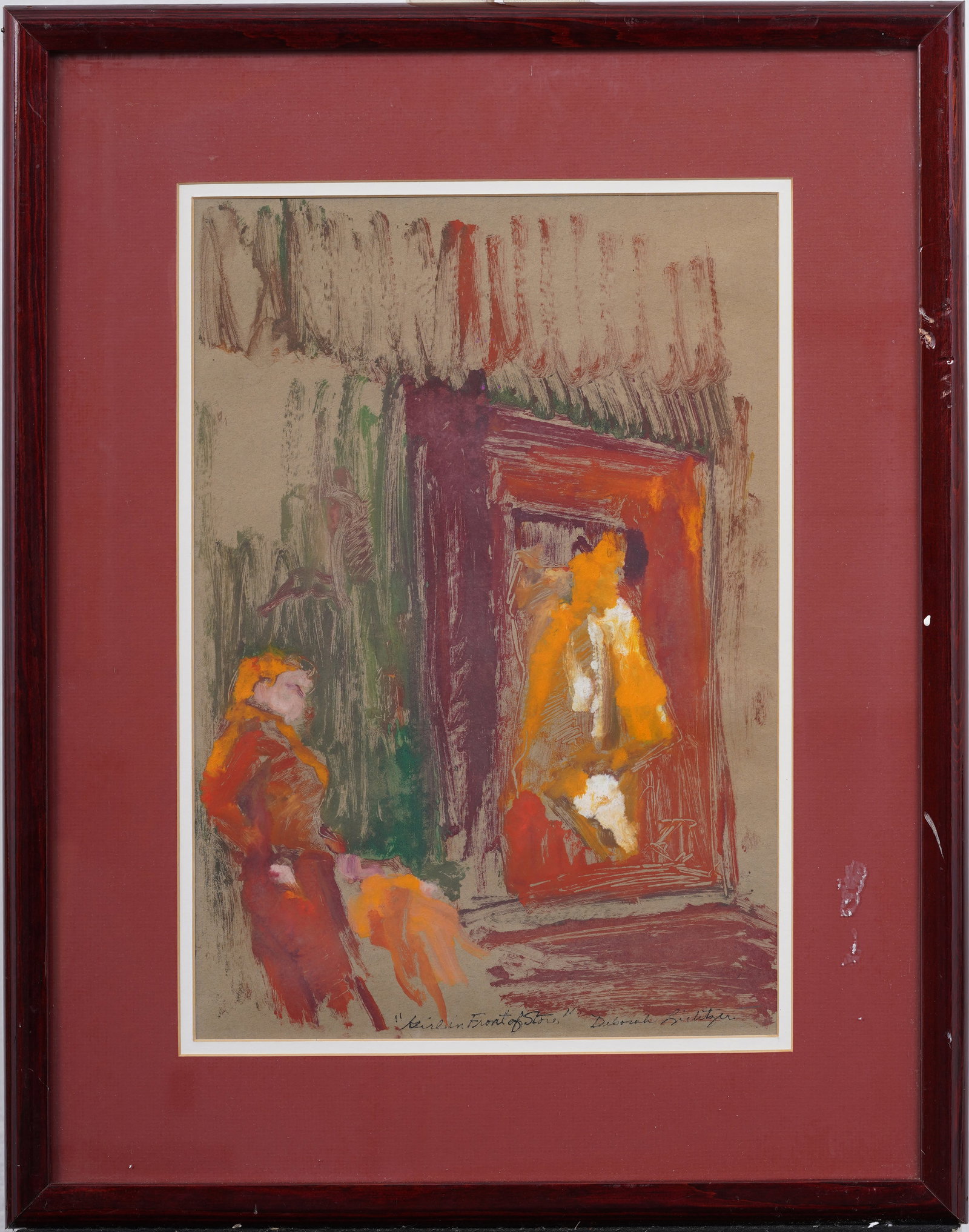 Vintage American Modernist Abstract Street Scene Framed Painting: Vintage American painting. Watercolor and oil on paper. Framed. Measuring: 18 by 22 inches overall, and 11 by 15.25 painting alone. Please see all images for condition. Size is measured and written on
