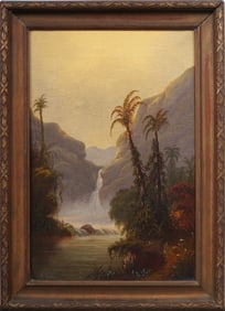 Antique American Tropical Hudson River School Sunset Framed Landscape ATTR Norton Bush (1834 - 1894)