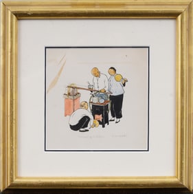 "Traveling Kitchen Shanghai" Vintage Chinese Genre Scene  Modernist Painting