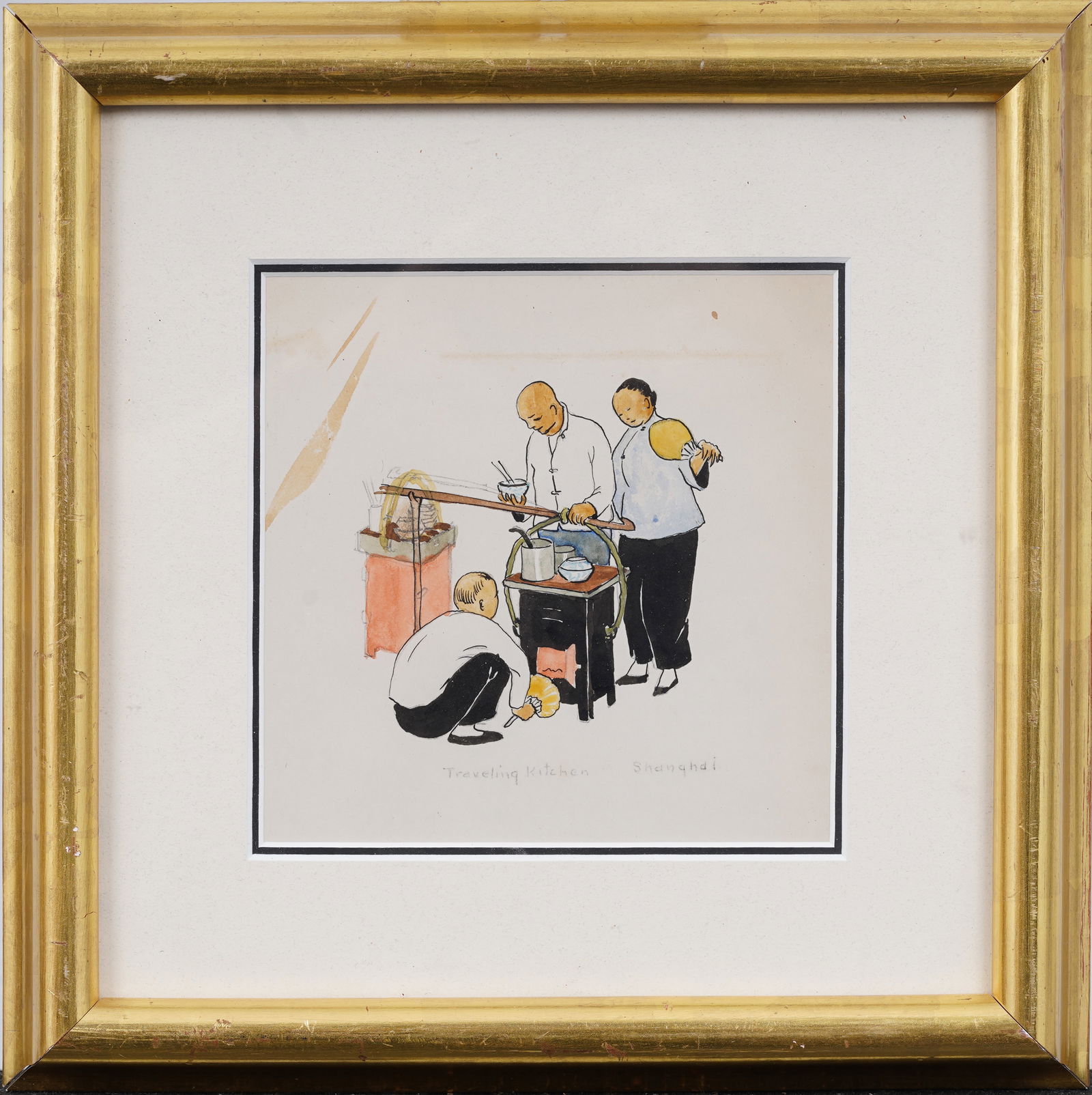 "Traveling Kitchen Shanghai" Vintage Chinese Genre Scene Modernist Painting (1 of 6)