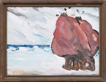 Merton Clivette (1868 - 1931) Antique American Modernist Winter Landscape Coastal Painting